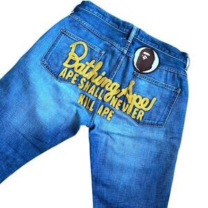32" x 32" M Bape Champion Embroidered Light Wash Jeans